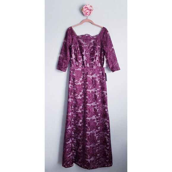 JS Collections Illusion Bateau Neck Embroidered Gown - Picture 3 of 9